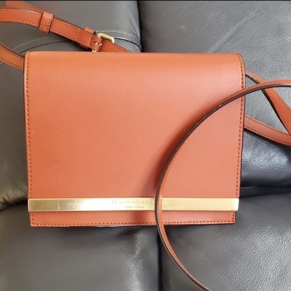 Donna Karan Orange Rust & Gold Crossbody Snap Closure Purse Shoulder Bag Casual - Picture 2 of 8